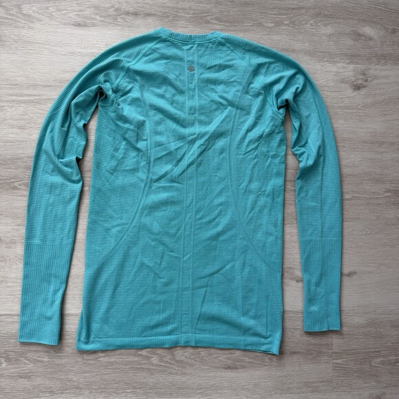 Lululemon Swiftly Tech Long Sleeve Top Shirt 2.0 Women's 10 Teal Striped EUC - Picture 2 of 11